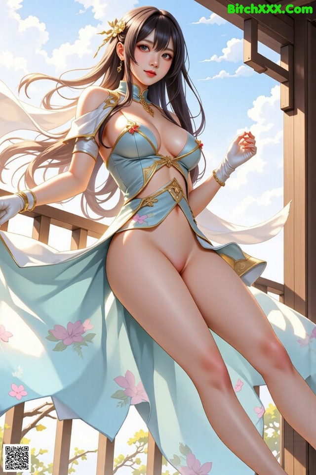 Hentai - The Frozen Elegance That Melts Starlight Set.1 20250104 Part 9 No.323fe8 A woman in a blue dress is posing on a balcony.