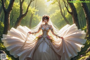 A woman in a wedding dress with a veil.