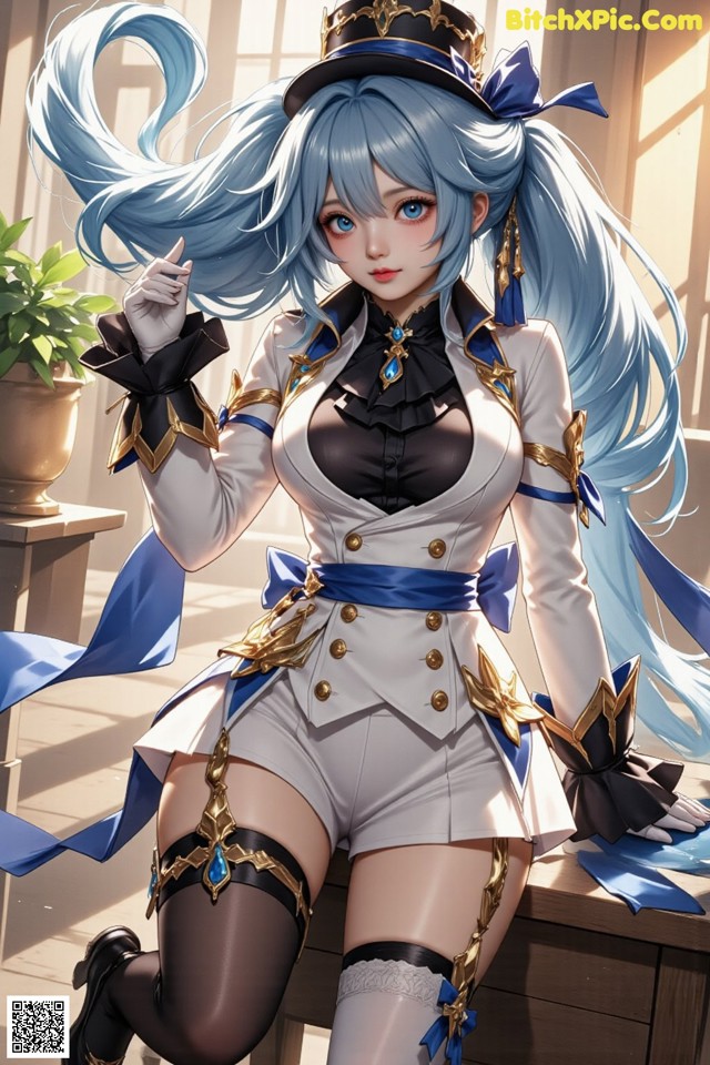 Hentai - Luminous Charm of the Aquatic Enchantress Set.2 20250126 Part 14 No.474ecc A woman with long blue hair wearing a top hat.