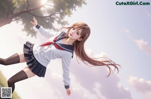 A woman in a school uniform is posing for a picture.