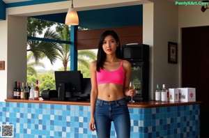 A woman in a white bra and panties posing on a balcony.