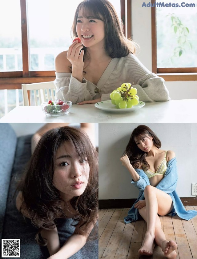 A woman sitting on the floor eating a bowl of fruit.