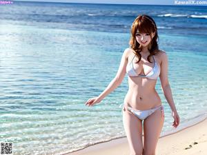 A woman in a white lingerie posing by a pool.