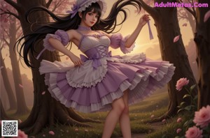 A woman in a purple dress is posing for a picture.