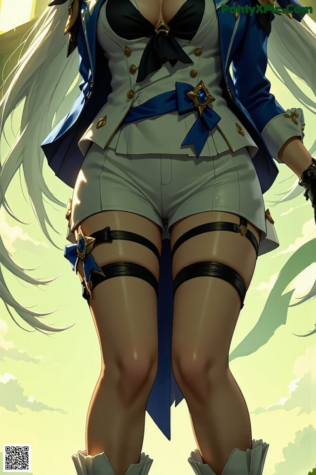 Hentai - Luminous Charm of the Aquatic Enchantress Set.2 20250126 Part 12 No.cb3da3 A woman with long white hair wearing a blue jacket and white shorts.