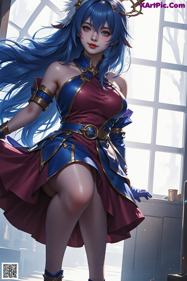 Hentai - Captivating Grace of the Cosmic Maiden Set.2 20250125 Part 6 No.141d03 A woman with long blue hair wearing a red and blue outfit.