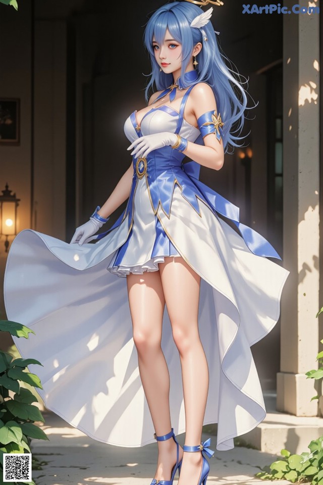 Hentai - Captivating Grace of the Cosmic Maiden Set.2 20250125 Part 6 No.141d03 A woman in a blue and white dress is posing for a picture.