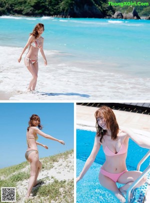 A woman in a bikini posing on a pole.