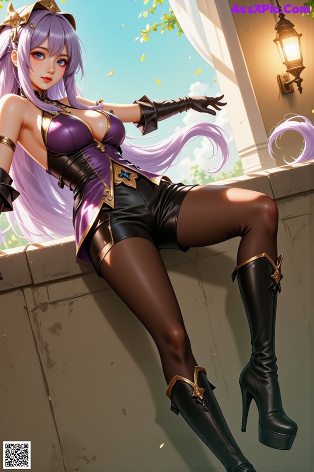 Hentai - The Velvet Nightfolds Embrace Her Regal Presence Set.1 20250104 Part 11 No.6dc8f5 A woman with long purple hair sitting on a ledge.